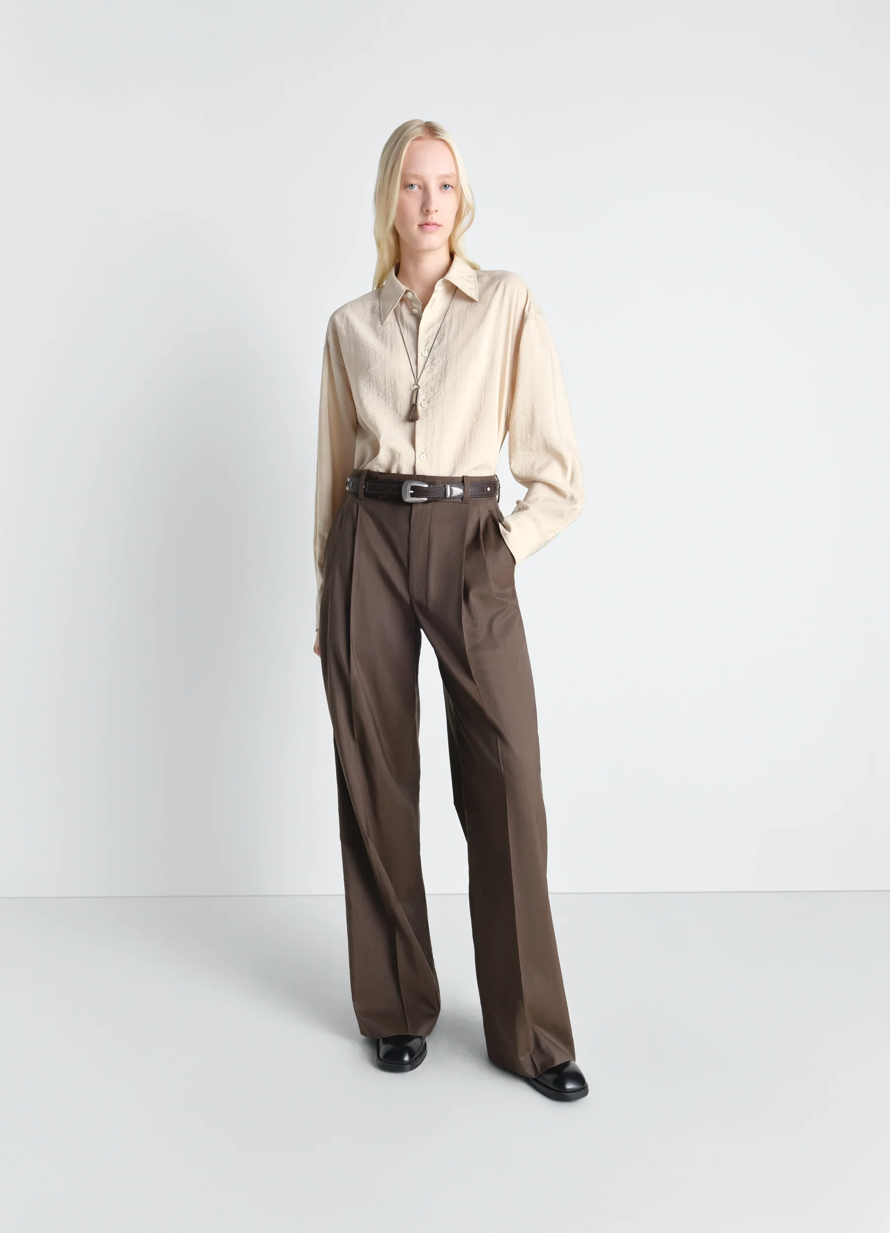 LONG SHIRT WITH TIE IN DRY SILK